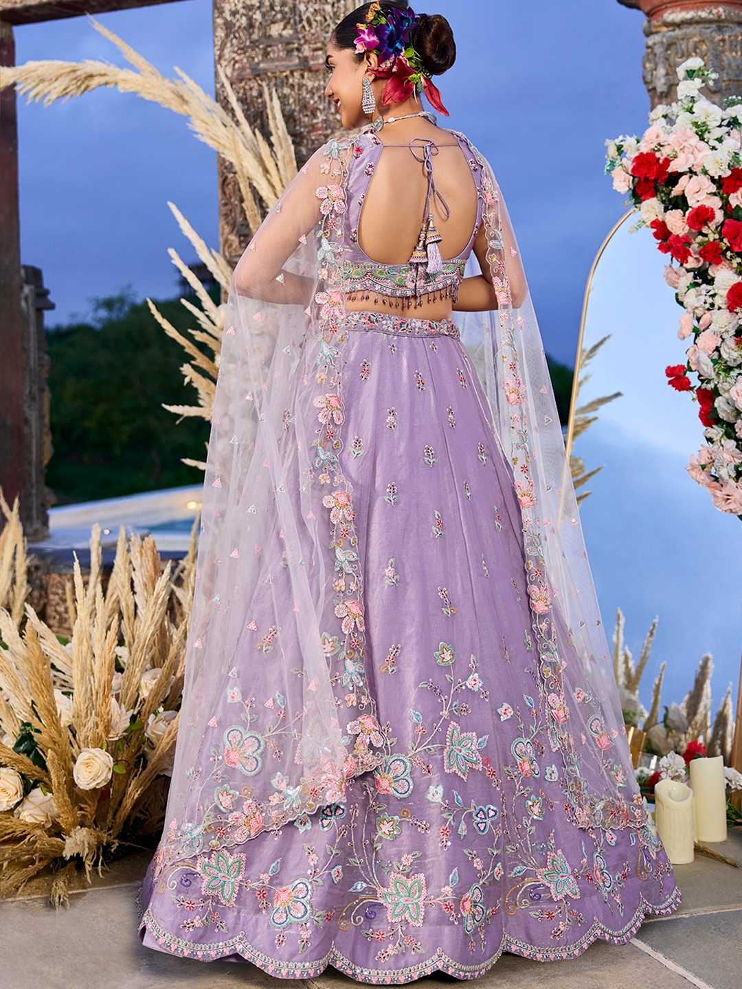 Satin Silk Embroidered Sequins Lehenga